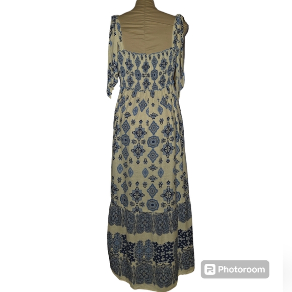 Zara Boho Print Smocked Lace Up Dress Size S - Picture 5 of 9